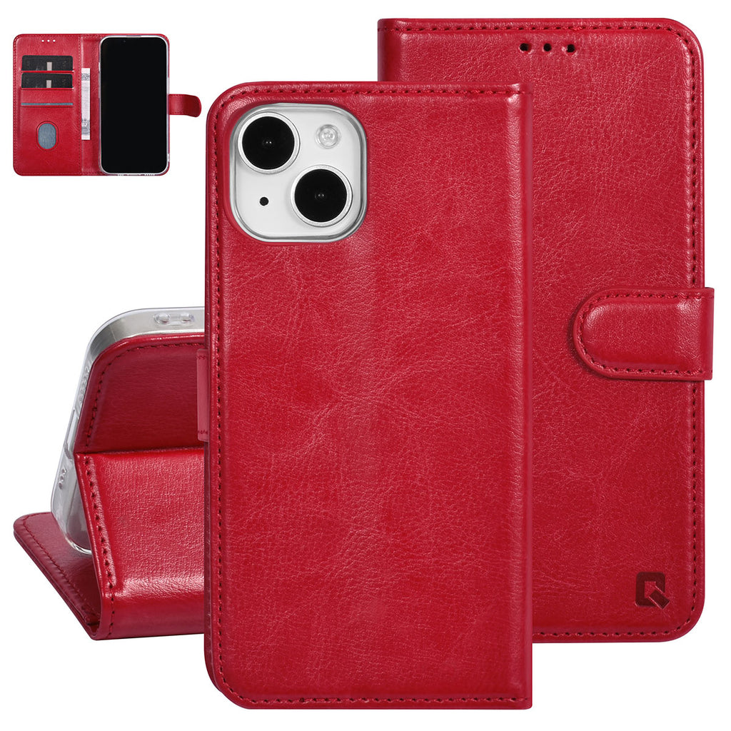 UNIQ Accessory Handyhülle für iPhone 15 - Book Case Kunstleder mit 3 Kartenfächer No.704 Rot