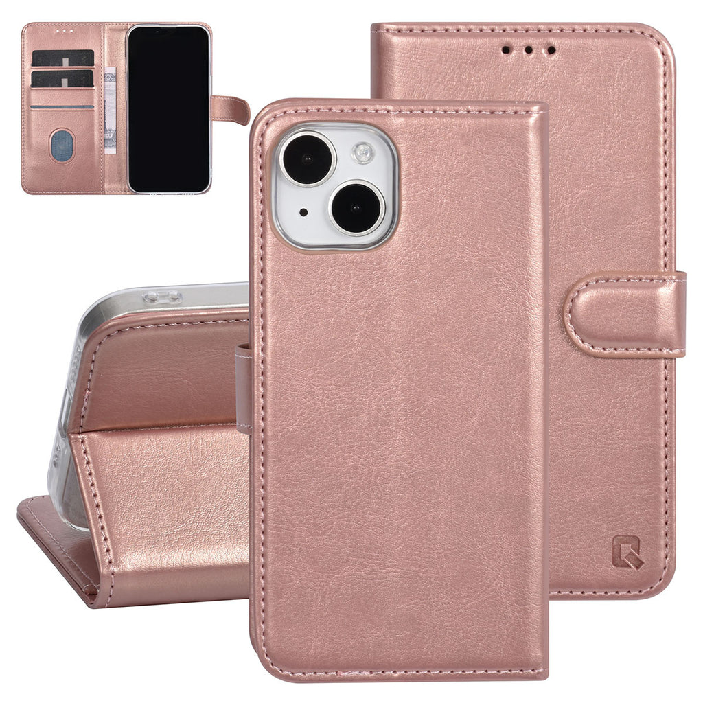 UNIQ Accessory Handyhülle für iPhone 15 - Book Case Kunstleder mit 3 Kartenfächer No.706 Rosa