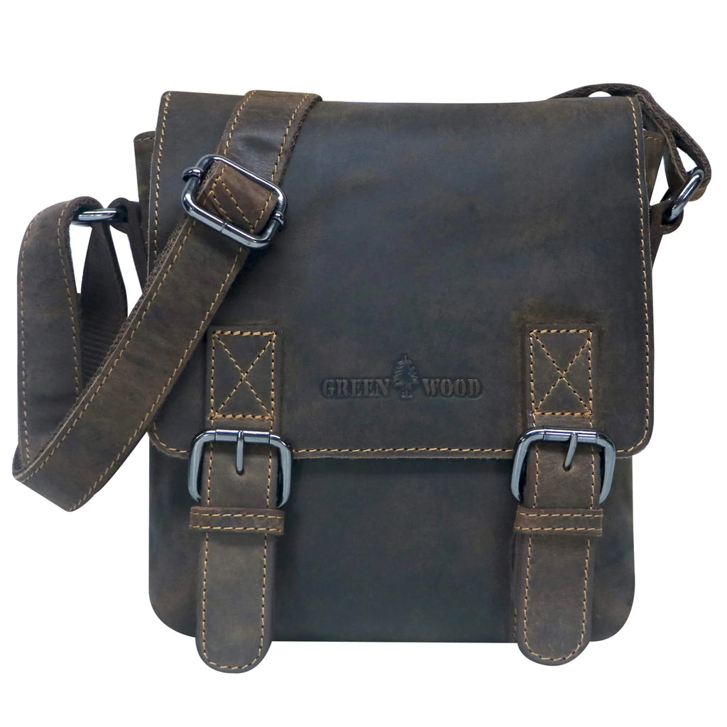 Greenwood Herrentasche Echtleder 9 Zoll Aden Vintage Look Khaki No.2.1