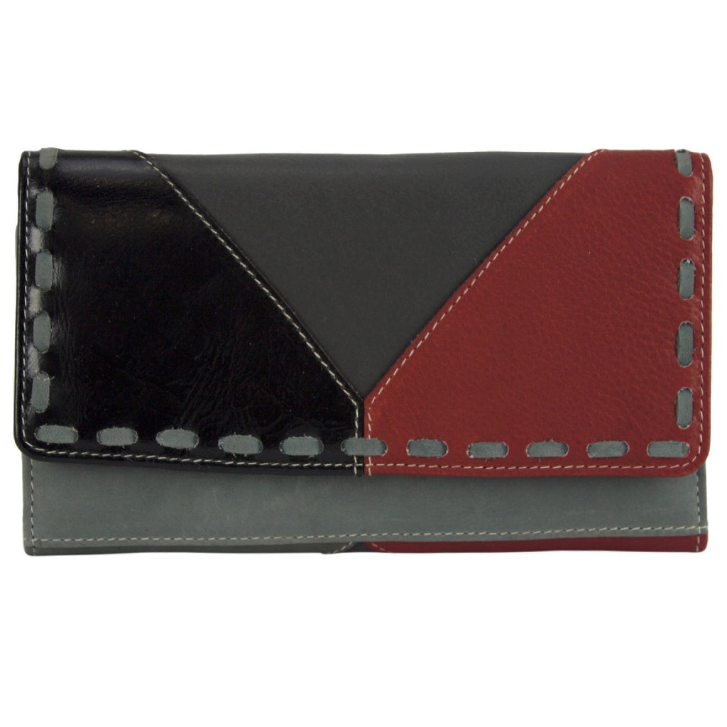 Portemonnaie Damenbörse Dora No.7 Gross RFID-Schutz Handgefertigt! Grau Rot Schwarz
