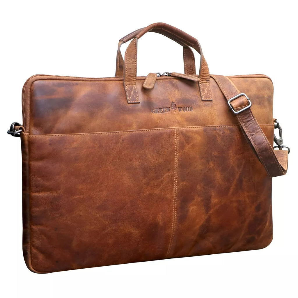 Greenwood Laptoptasche Business-/Schultasche 17 Zoll Echtleder Fred Camel No.3