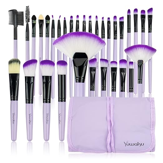 Yuwaku 32 Stück Makeup Pinsel Brush Set mit Tasche No.21 Lila