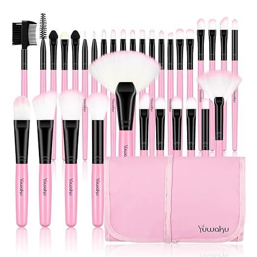 Yuwaku 32 Stück Makeup Pinsel Brush Set mit Tasche No.22 Rosa