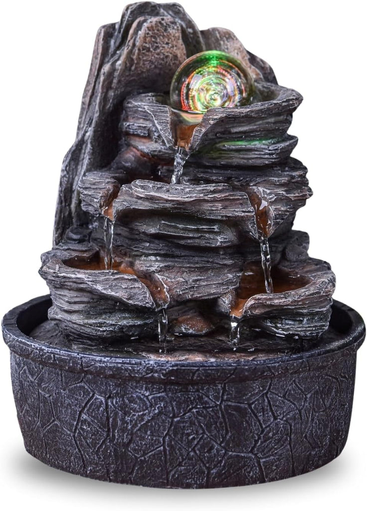 Zen Arôme Zimmerbrunnen Tischbrunnen Wasserfall in Steinoptik mit Drehkugel & Farbwechsel-LED-Beleuchtung - Luberon