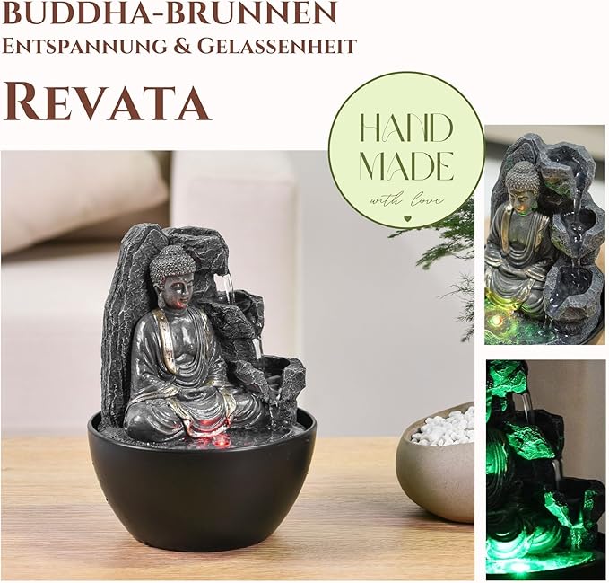 Zen Arôme Revata-Buddha-Brunnen für den Innenbereich mit LED-Beleuchtung No. 89