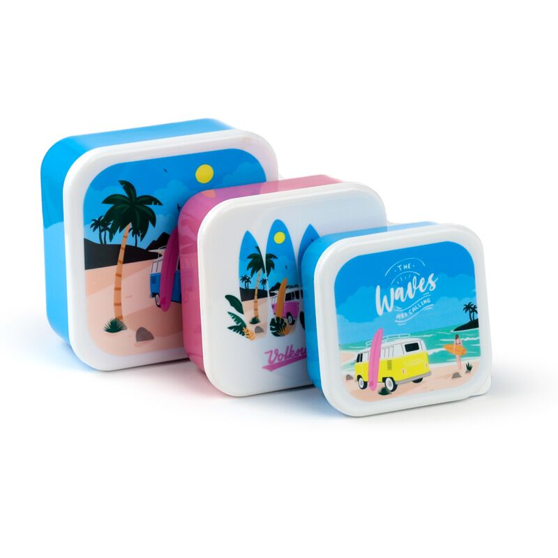 Znüniböxli BPA-frei - Zvieriböxli - Lunchböxli - Volkswagen VW T1 Bulli Waves - 3er Set - lizensiert