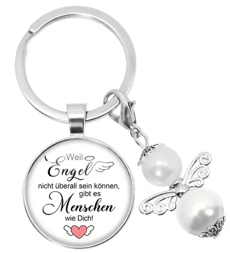 Ambiance1 Schlüsselanhänger mit Engel aus Perlen und Spruch "Weil Engel nicht überall sein können,..."