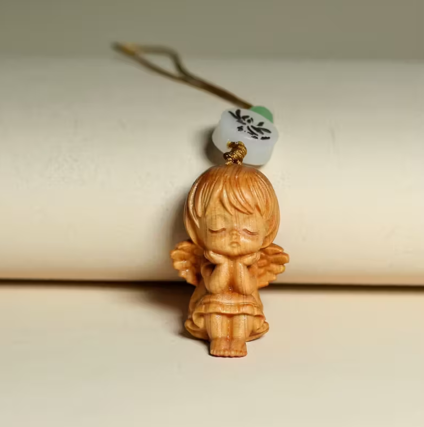 Ambiance1 Handy Anhänger Weihnachtsbaumanhänger niedlicher Engel Schutzengel aus Holz