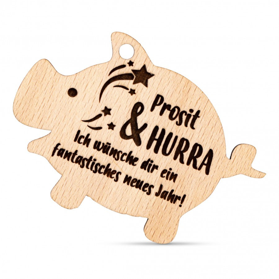 Glücksanhänger zum Neuen Jahr Deko mit Gravur - Prosit & Hurra - ZNatur No.104