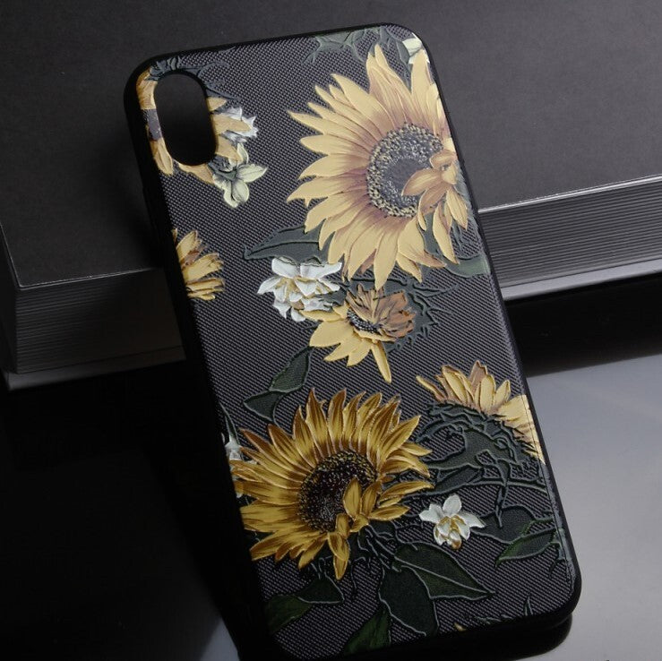 Handyhülle Apple iPhone X-XS 3D Print TPU Schwarz Sonnenblumen Gelb