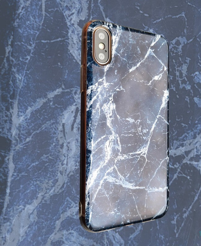 Handyhülle Apple iPhone X-XS Case marmoriert Schwarz Blau Weiss