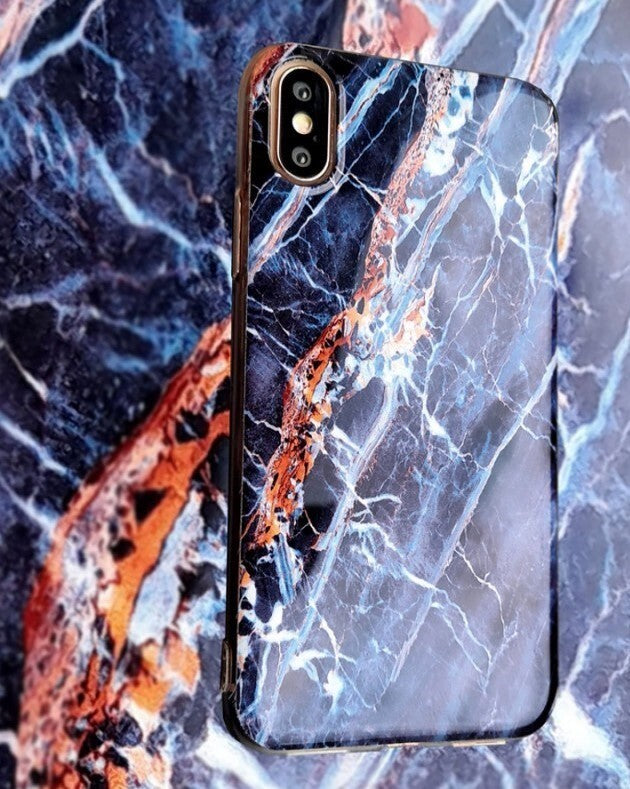 Handyhülle Apple iPhone X-XS Case MARMORIERT Blau Gold