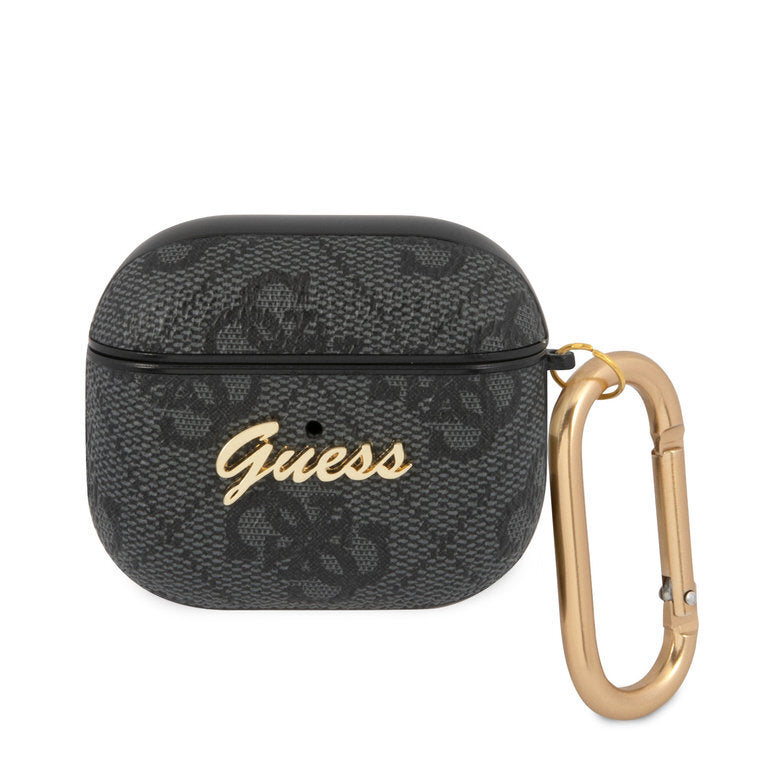 AirPods 3 Schutzhülle Guess Case Grau TPU 4G Muster Metallschrift Gold