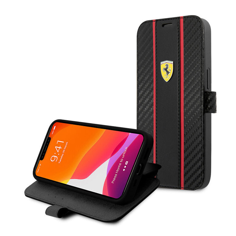 Handyhülle iPhone 13 Pro Ferrari Smooth Stripe Carbon No.290.2 Schwarz –  Ambiance1