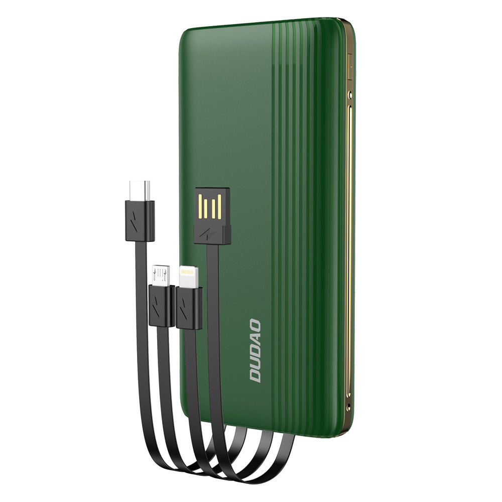 Powerbank 10000 mAh mit integrierten Kabeln: Duado USB / Micro USB / USB Typ C / Lightning - LED-Anzeige