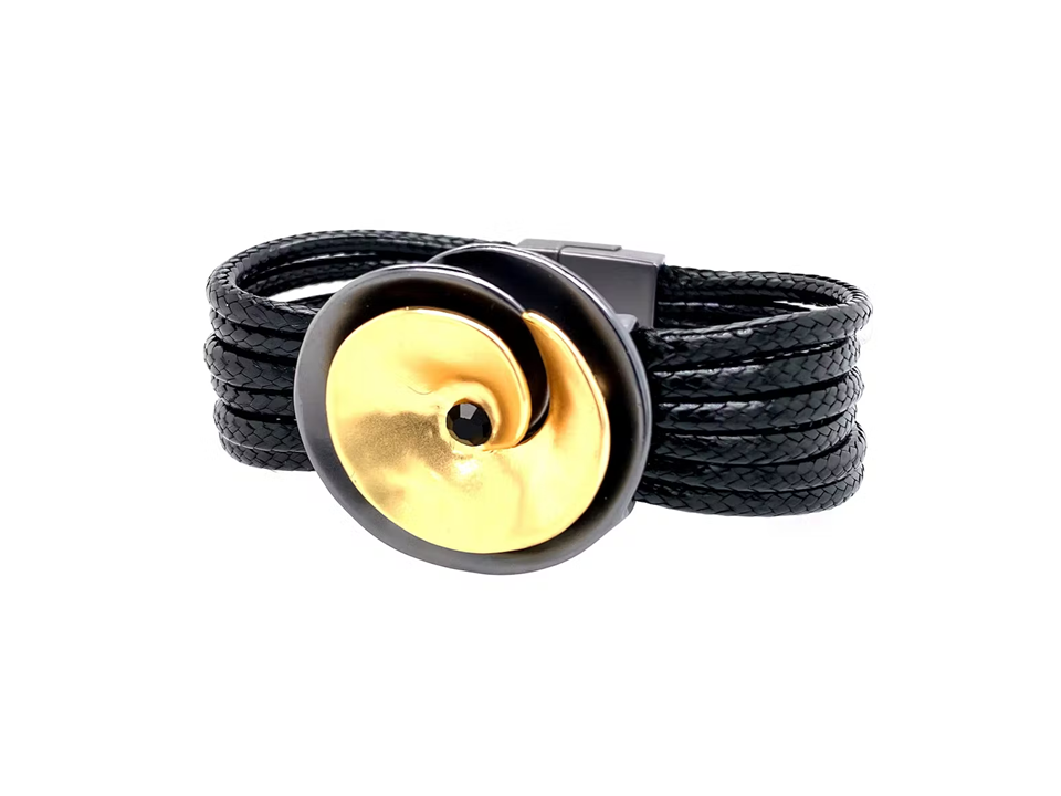 Armband mit Magnetverschluss Schwarz & vergoldete Blume No.4 