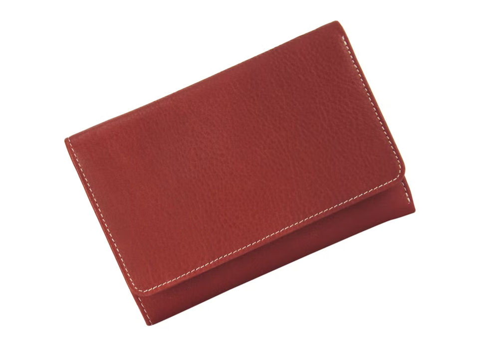 Portemonnaie Damenbörse Eva Leder Medium RFID Schutz Blocker aussen Rot innen Mehrfarbig  