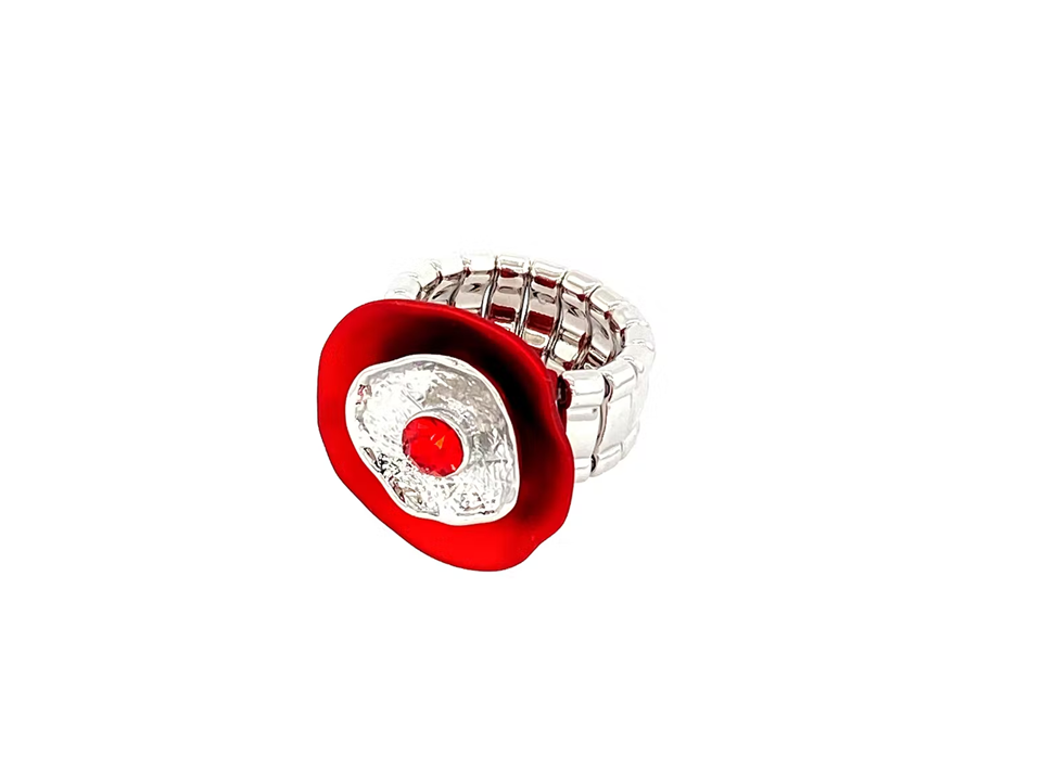 Ring Damenring elastisch Rhodiniert One Size Rot Silber Töne