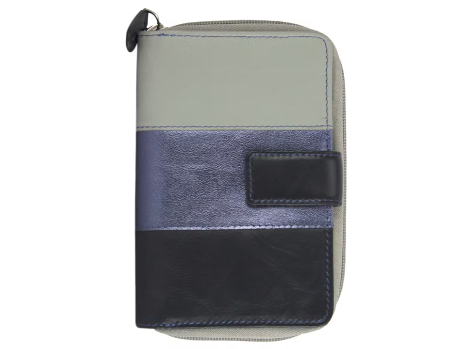 Portemonnaie Damenbörse No.6 XL Leder RFID-Schutz Handgefertigt! Blau Mehrfarbig Leder