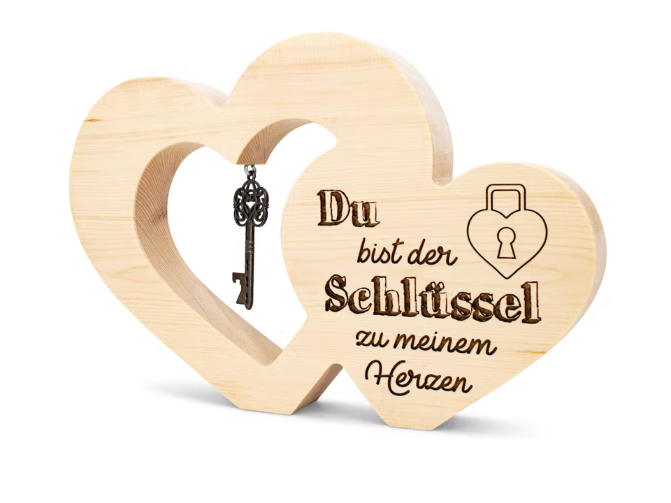 Zirbenholz-Herz mit Schlüssel und Gravur "Zu meinem Herzen" 20cm - ZNatur No.24