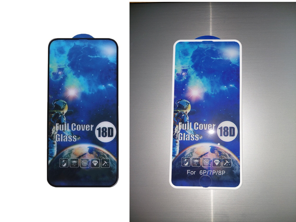 Panzerglas Folie 18D iPhone 6/7/8 Plus - Transparent mit Rand Schwarz oder Weiss