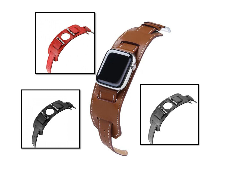 Uhrenarmband Leder für Apple Watch 42/44mm Schwarz, Braun, Rot, Grau